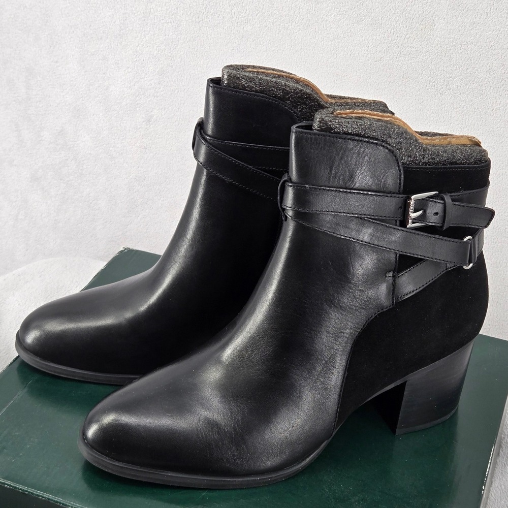 Lauren Ralph Lauren NEW 11B Black Leather Suede Ankle Boots Womens Heel Buckle